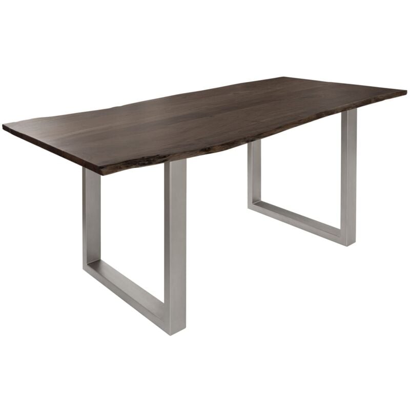 foto del prodotto massivmoebel24 freeform 3 tavolo da pranzo in legno di acacia laccato grigio gambe di ferro argento mat 160x90x76