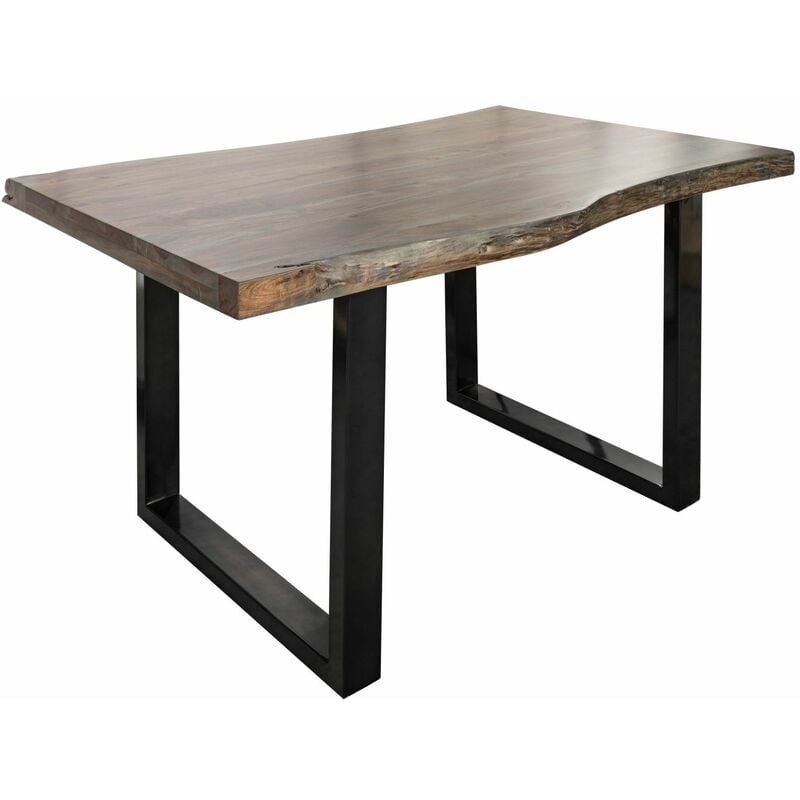 foto del prodotto massivmoebel24 - freeform 5 tavolo da pranzo in legno di acacia - laccato grigio /gambe in ferro - antracite lucido 140x90x77