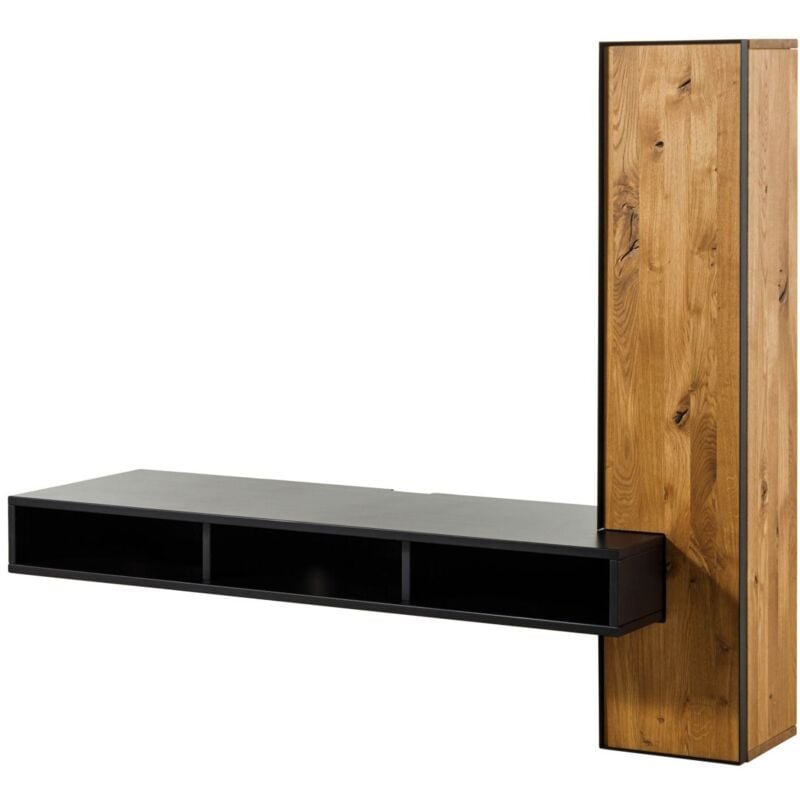 foto del prodotto massivmoebel24 mobile tv a parete in legno di quercia selvatica 161x49x140 oliato naturale nero laccato starnberg 08