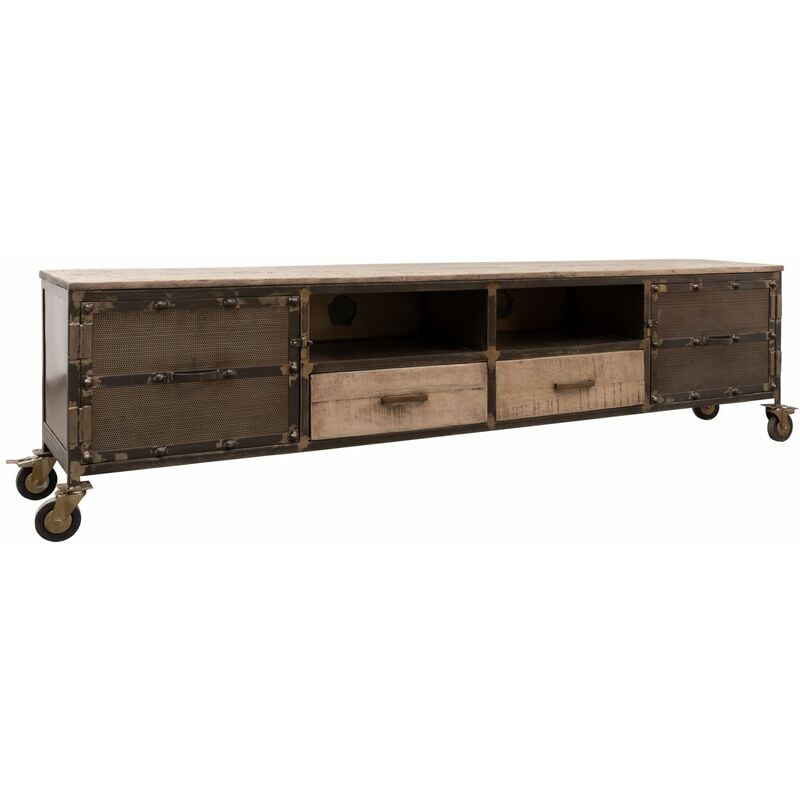 foto del prodotto massivmoebel24 - mobile tv in legno di mango 220x40x60 marrone laccato heavy industry 232