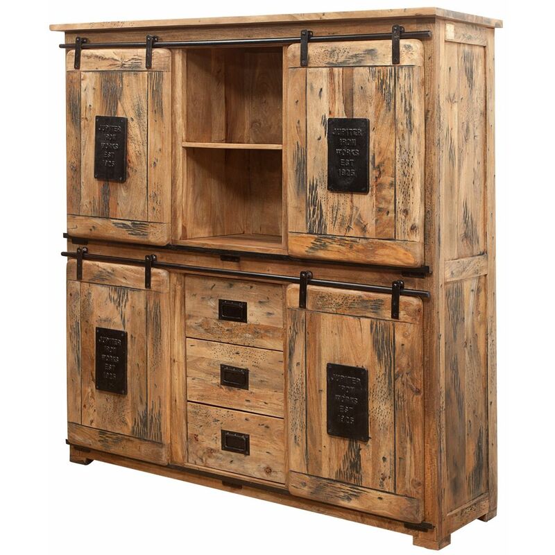 foto del prodotto massivmoebel24 railway 125 credenza in legno di mango laccato natur 150x45x160