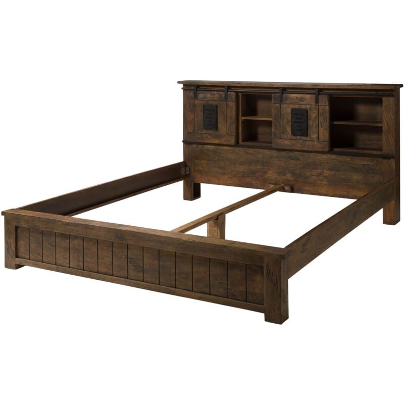 foto del prodotto massivmoebel24 railway 443 letto matrimoniale in legno di mango laccato marrone 180x200