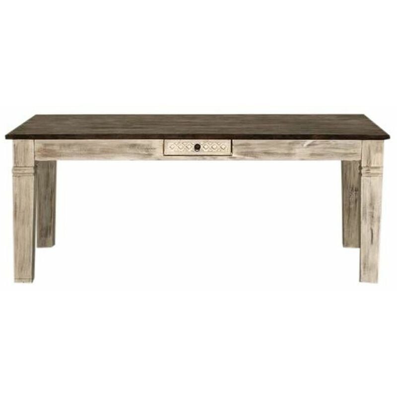 foto del prodotto massivmoebel24 tavolo da pranzo in legno di mango acacia 190x90x76 bianco cerato castle antik 109