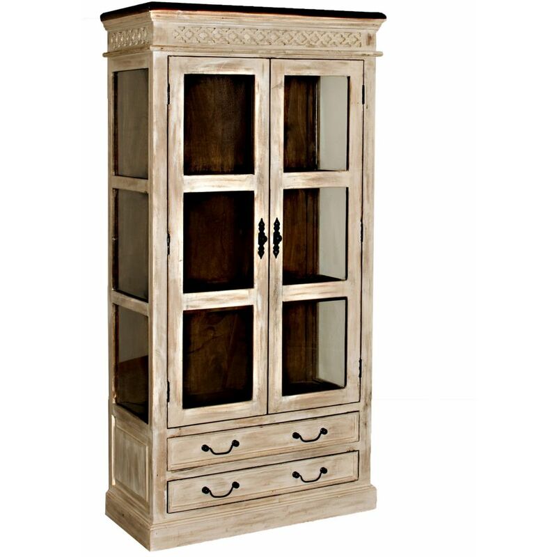 foto del prodotto massivmoebel24 vetrina in legno di mango acacia 90x45x180 bianco cerato castle antik 71