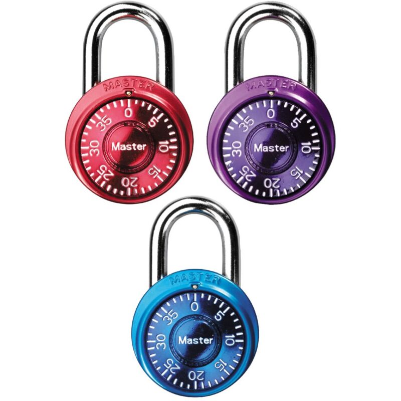 foto del prodotto master lock 1533tri lucchetto a combinazione per armadietti, colori assortiti, confezione da 3