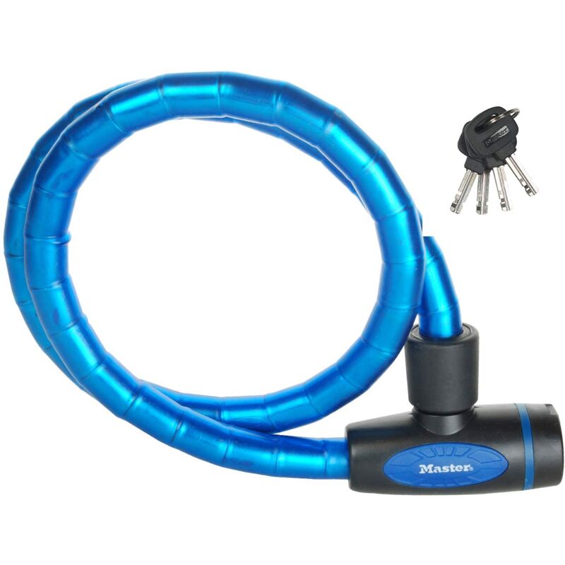 foto del prodotto master lock 8228eurdproblu lucchetto bici, chiave, 1 m cavo, esterno, ottimo per proteggere bicicletta, skateboard, passeggino, falciatore,