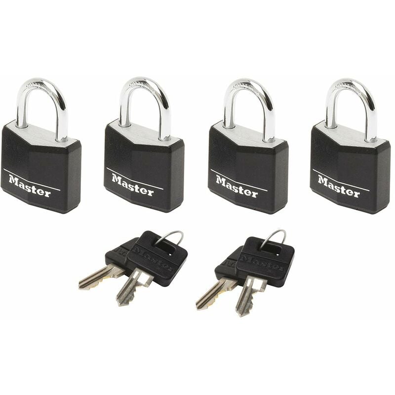 foto del prodotto master lock 9120eurqblknop mini lucchetto, chiave, set di 4, pacco famiglia, ottimo per valigia e armadietto, multicolore casuale , piccolo