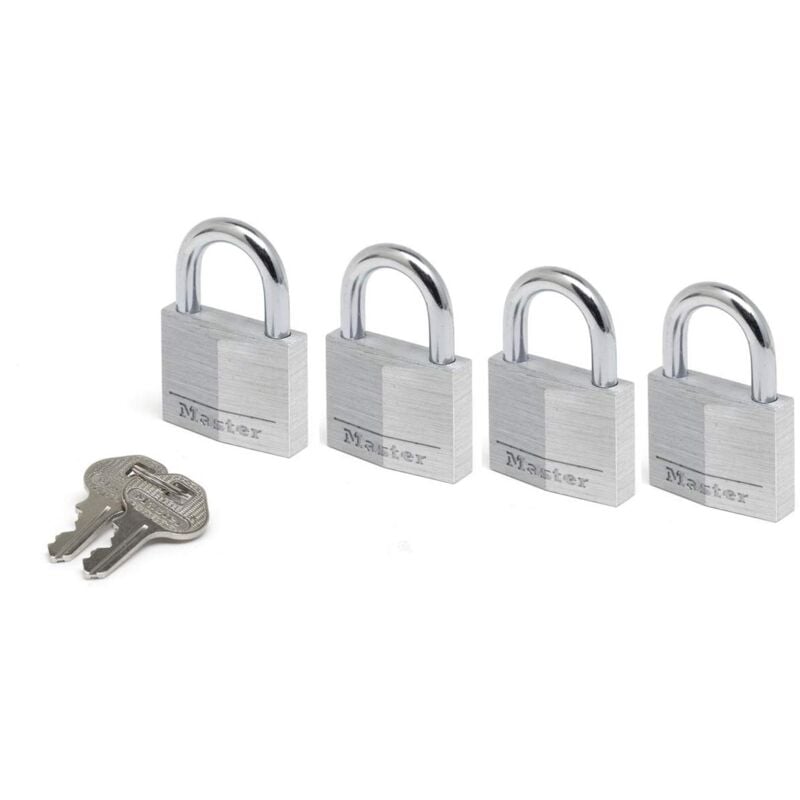 foto del prodotto master lock 9140eurqnop lotto of 4 lucchetti con chiave con corpo of in alluminio massiccio, grigio, 4 x 5,9 x 1,3 cm