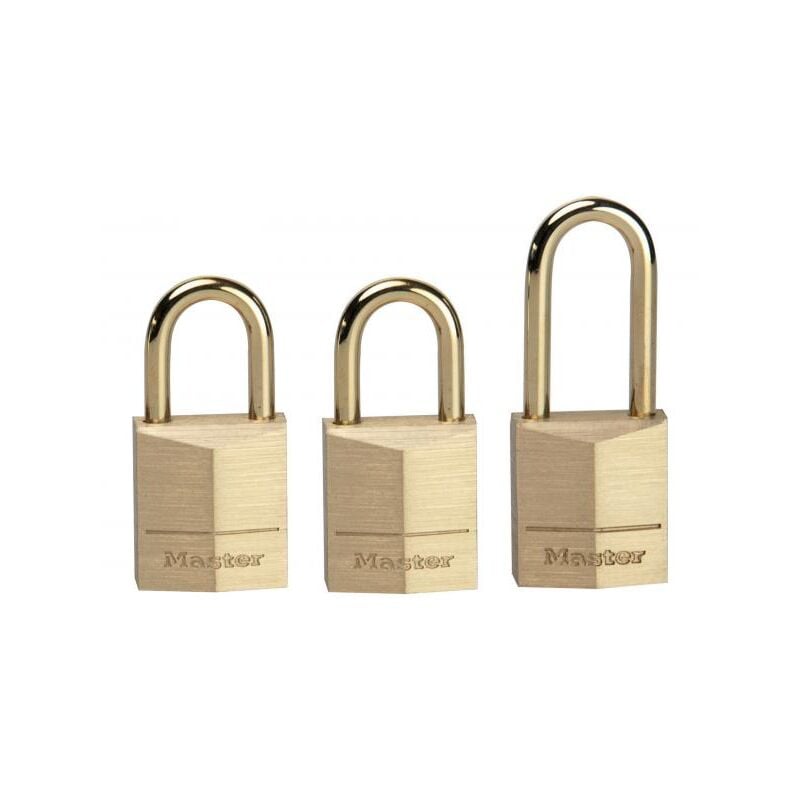 foto del prodotto master lock confezione 3 lucchetti conchiavi in ottone mm 10