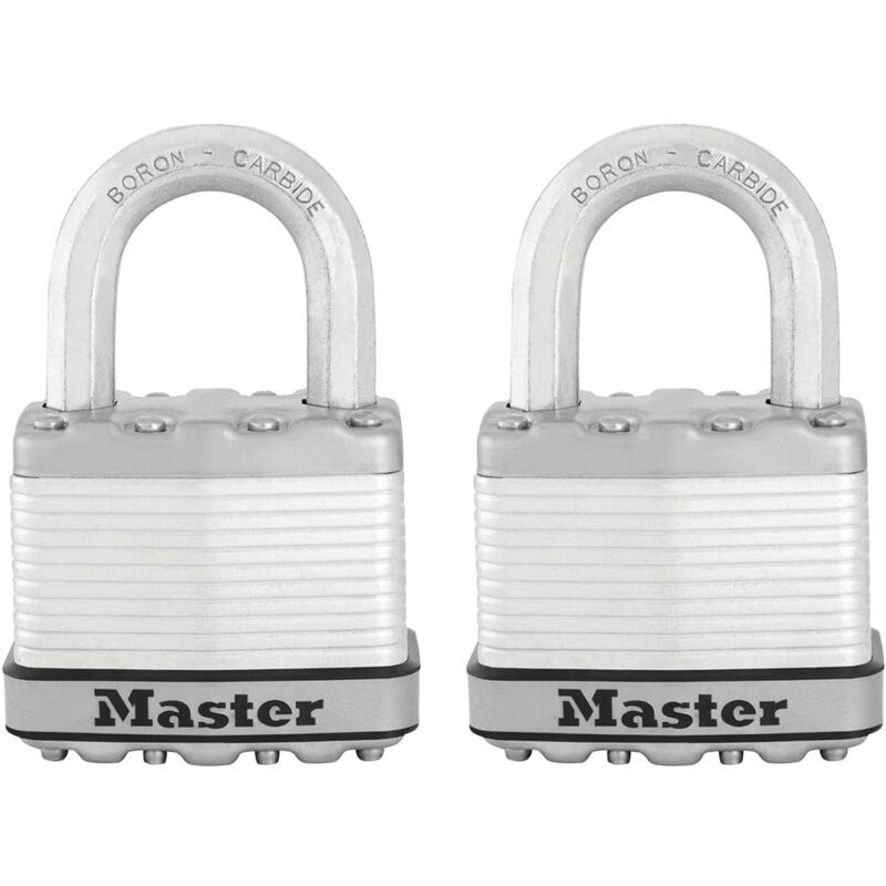 foto del prodotto master lock lucchetto ad alta sicurezza chiave acciaio laminato esterno set di 2 m5eurt ideale per portali, garage, sconto