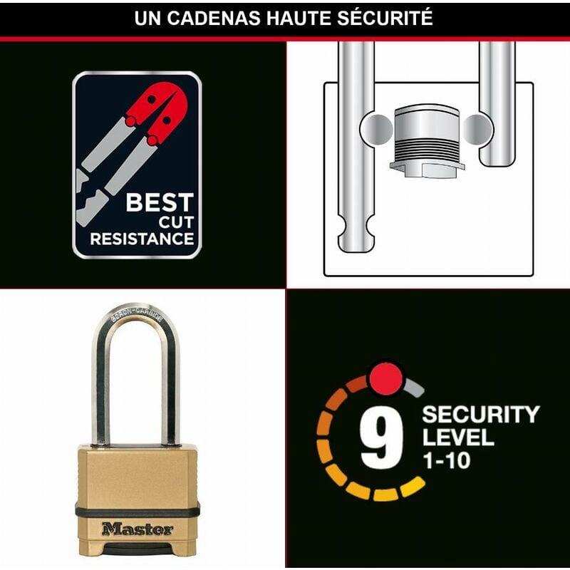 foto del prodotto master lock lucchetto ad alta sicurezza combinazione zinco esterno arco a l m175eurdlh ideale per cancelli, garage, cantine, scantinati
