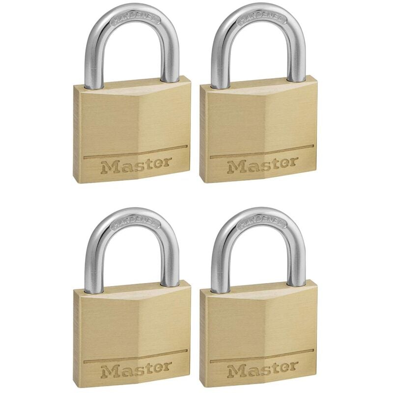 foto del prodotto master lock master lucchetto 150eurd lotto de 4 lucchetti de larga con corpo de ottone massiccio, oro, 6,8 x 5 x 1,4 cm