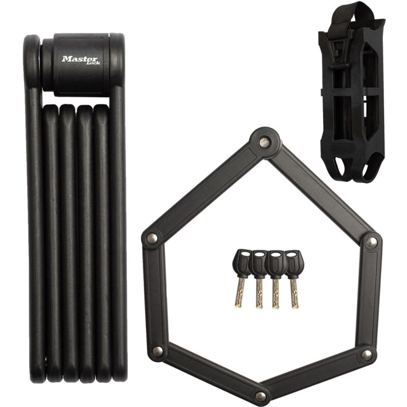 foto del prodotto master lock master serratura serratura pieghevole per bicicletta, barre in acciaio temprato, 4 chiavi, supporto e staffa di montaggio de inclusa,