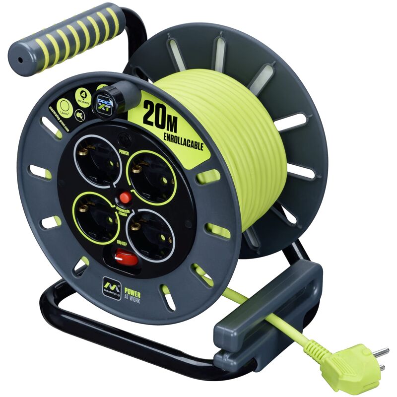 foto del prodotto masterplug pro xt cavo di prolunga a quattro prese con avvolgimento aperto, taglio termico e interruttore di alimentazione, cavo ad alta visibilit 