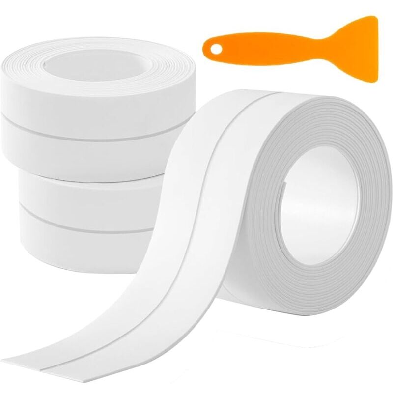 foto del prodotto mastic de salle de bain, autocollant, paquet de 3 rouleaux, anti moisissure et tanche, adapt aux viers, toilettes, comptoirs, lavabos et cuisines,