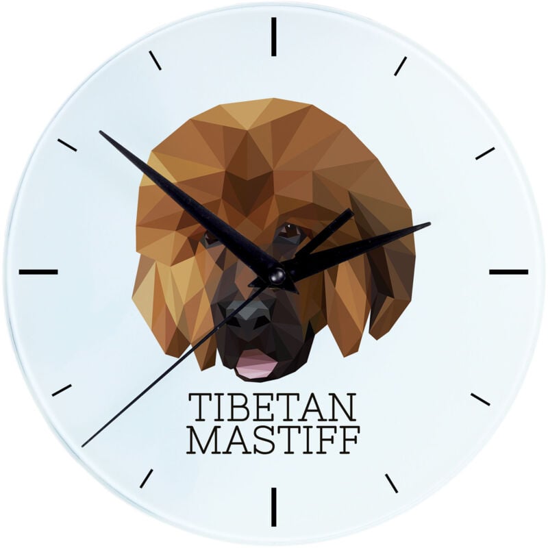 foto del prodotto mastino tibetano, cane tibetano - orologio da parete geometrico con foto e iscrizione di art-dog