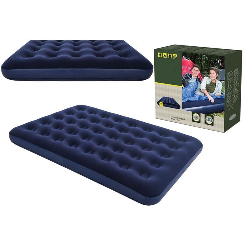 foto del prodotto materassino letto gonfiabile matrimoniale materasso da campeggio per tenda spiaggia mare giardino casa airbed blu floccato