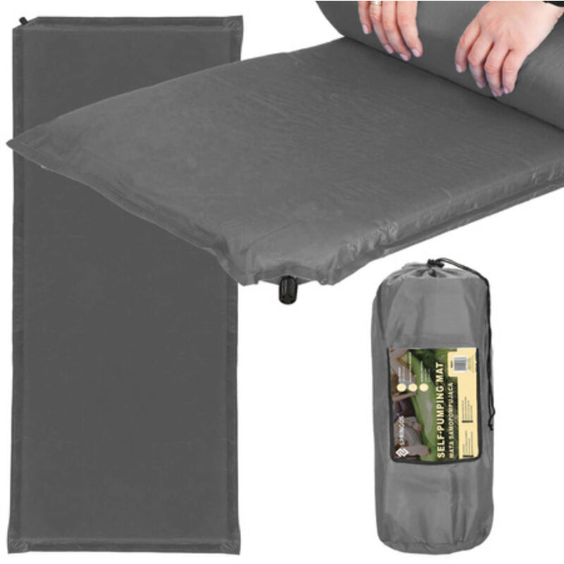 foto del prodotto materasso autoinflabile 180 cm con coperta grigia per materassino da campeggio