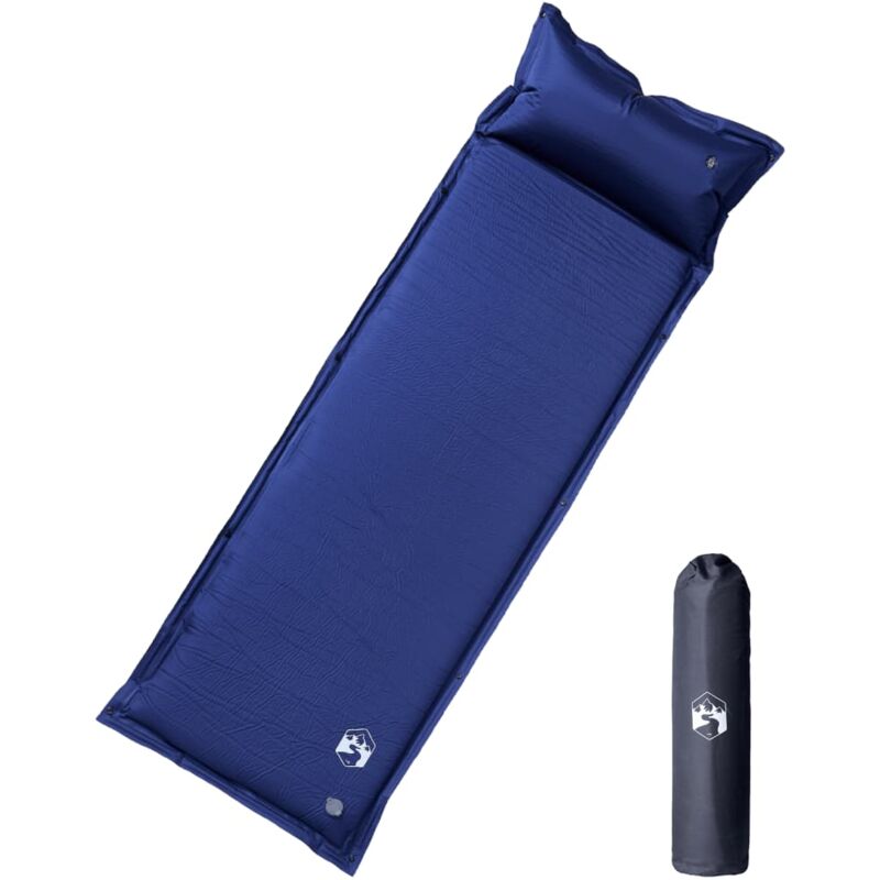foto del prodotto materasso campeggio autogonfiabile cuscini 1 persona blu marino vidaxl