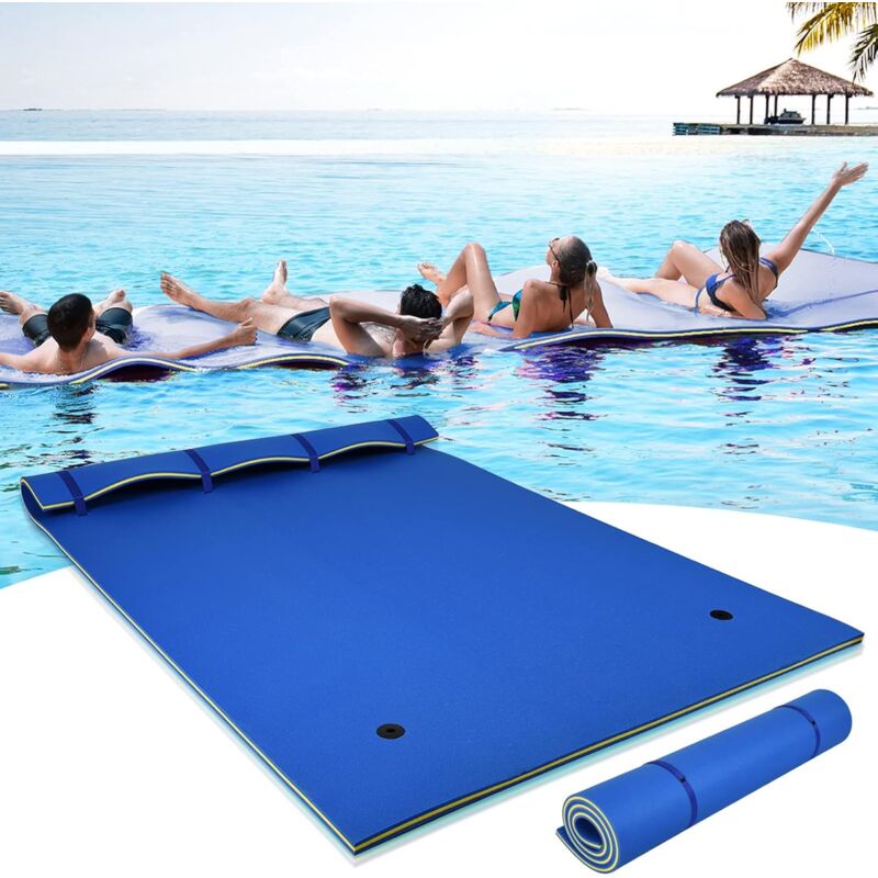 foto del prodotto materasso galleggiante, stuoia galleggiante in schiuma xpe morbida e liscia, lettino d acqua imbottito prendisole, per mare e piscina, 270x180x3,5 cm