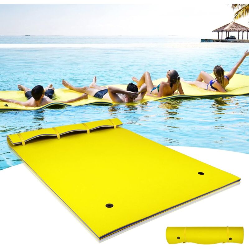 foto del prodotto materasso galleggiante, stuoia galleggiante in schiuma xpe morbida e liscia, lettino d acqua imbottito prendisole, per mare e piscina, 270x180x3,5 cm