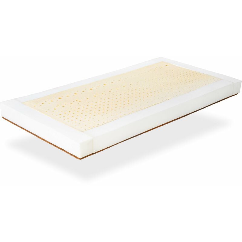 foto del prodotto materasso in lattice 57x117 altezza 11 cm, 100 lattice e cocco. dalla copertina. tessuto 100 organza