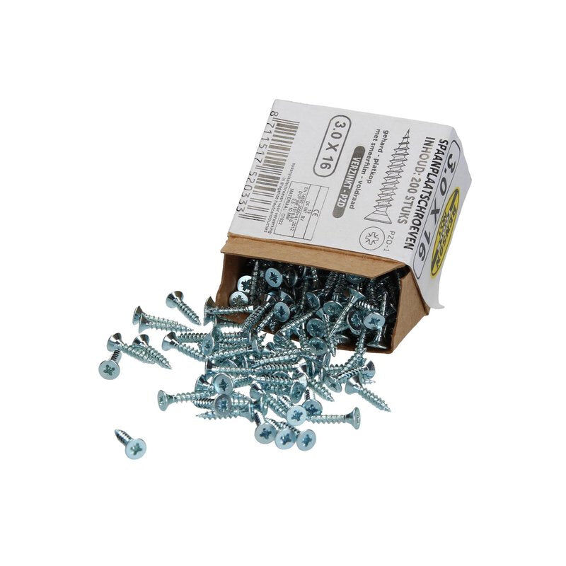 foto del prodotto materiauxbrico.com confezione da 200 viti per truciolato zincato 3,0 x 16 mm