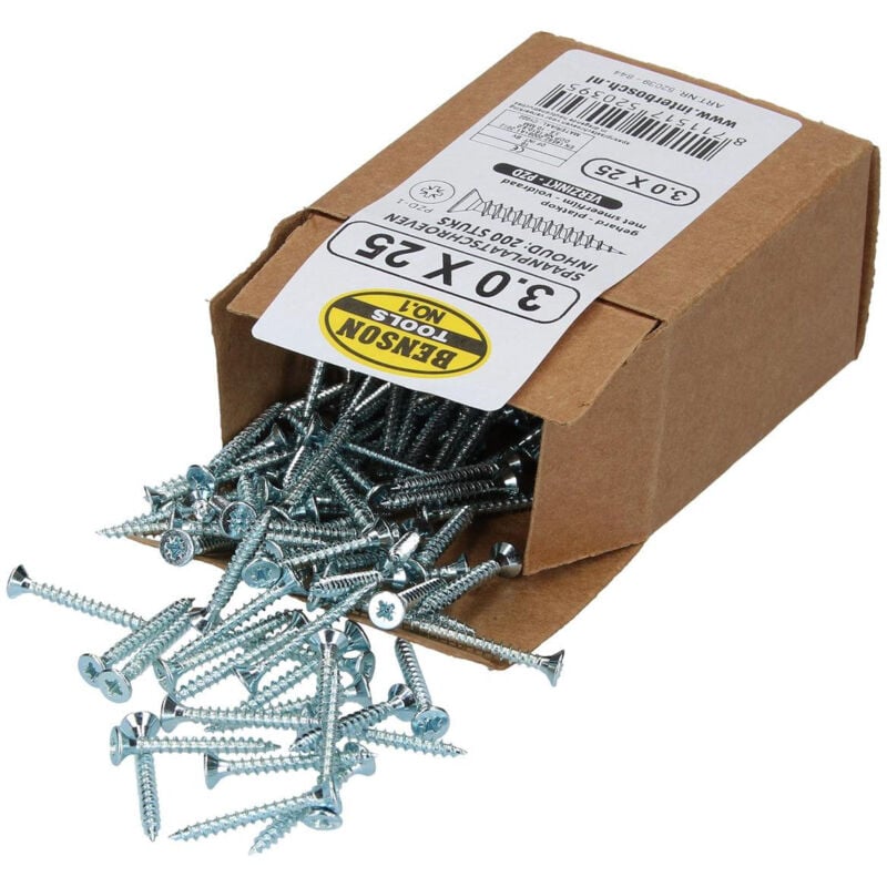 foto del prodotto materiauxbrico.com confezione da 200 viti per truciolato zincato 3,0 x 25 mm