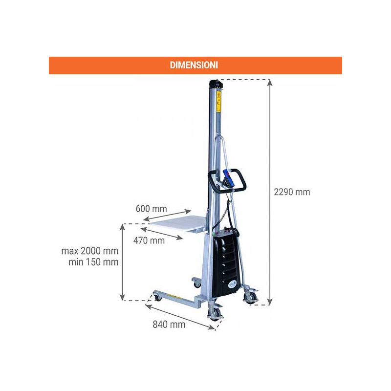 foto del prodotto matis re impilatore semi elettrico piano sollevamento massimo 2000 mm carico massimo 100 kg 1843044048