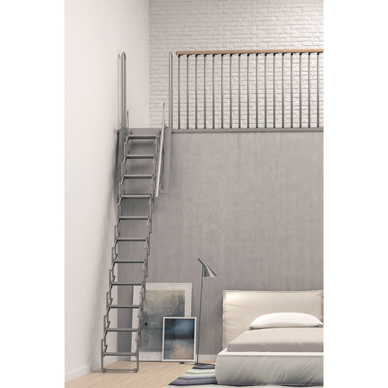 foto del prodotto matis re scala retrattile a pantografo per accesso soppalco porta verticale colore grigio palco a g