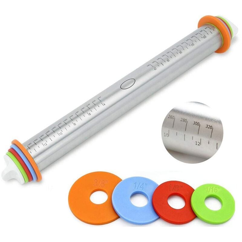 foto del prodotto mattarello regolabile mattarello in acciaio inox, rullo per pasta per bambini, per cuocere impasti, biscotti, pizza, pasticcini e pasta con 4