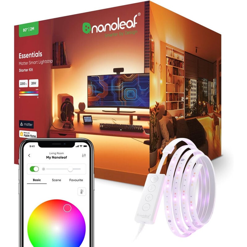 foto del prodotto matter essentials lightstrip starter kit, 2m led striscia rgbw smart luci led 16m colori, matter over thread, bluetooth, funziona con google home