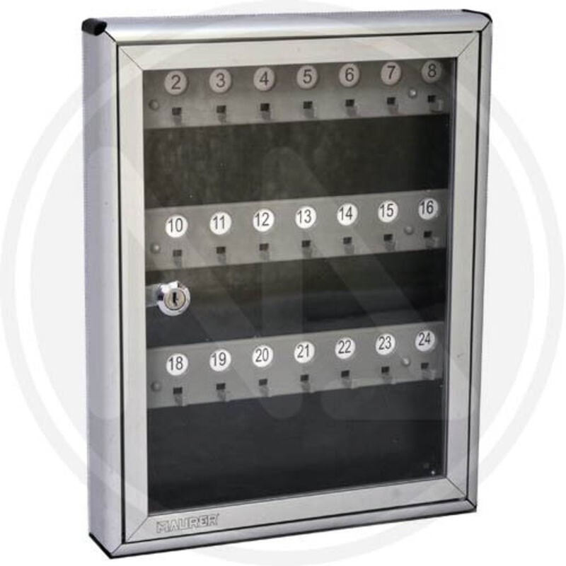 foto del prodotto maurer - bacheca per 24 chiavi portachiavi in alluminio con sportello cm. 29x4x37