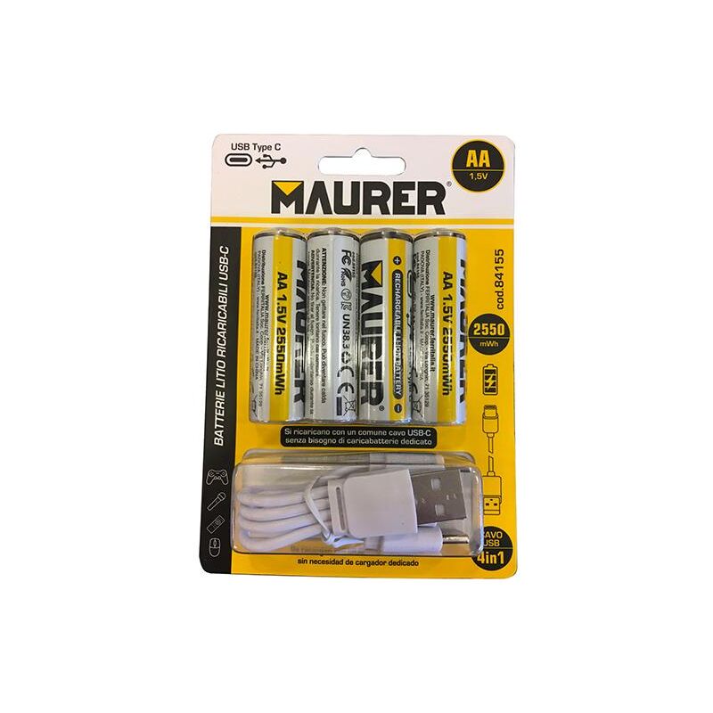 foto del prodotto maurer batterie ricaricabili usb stilo 2550mwh bl.4pz. 