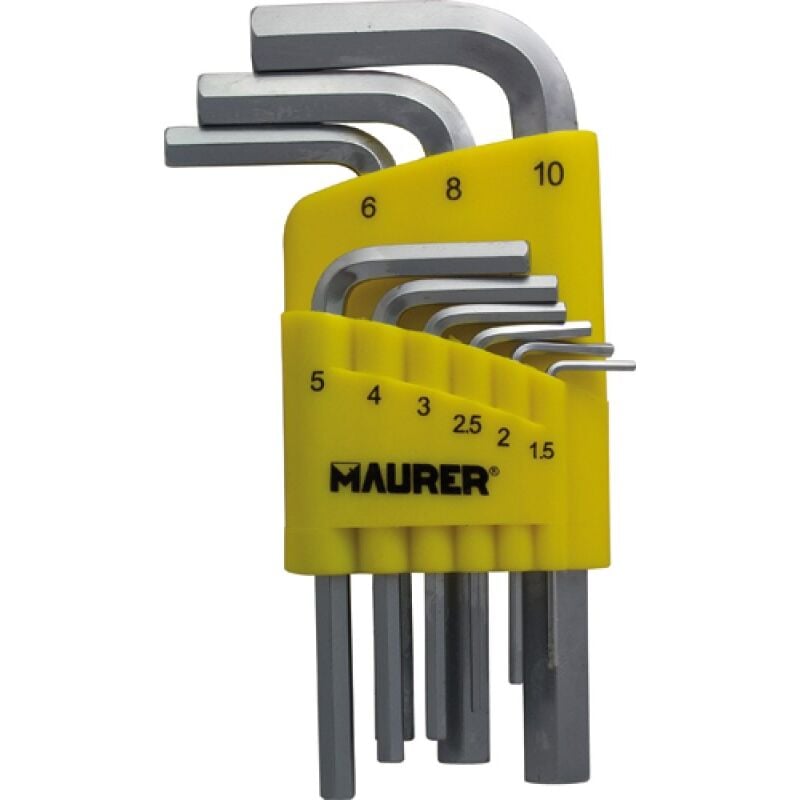 foto del prodotto maurer chiavi esagonali maschio in serie 9 pz in acciaio con astuccio pvc