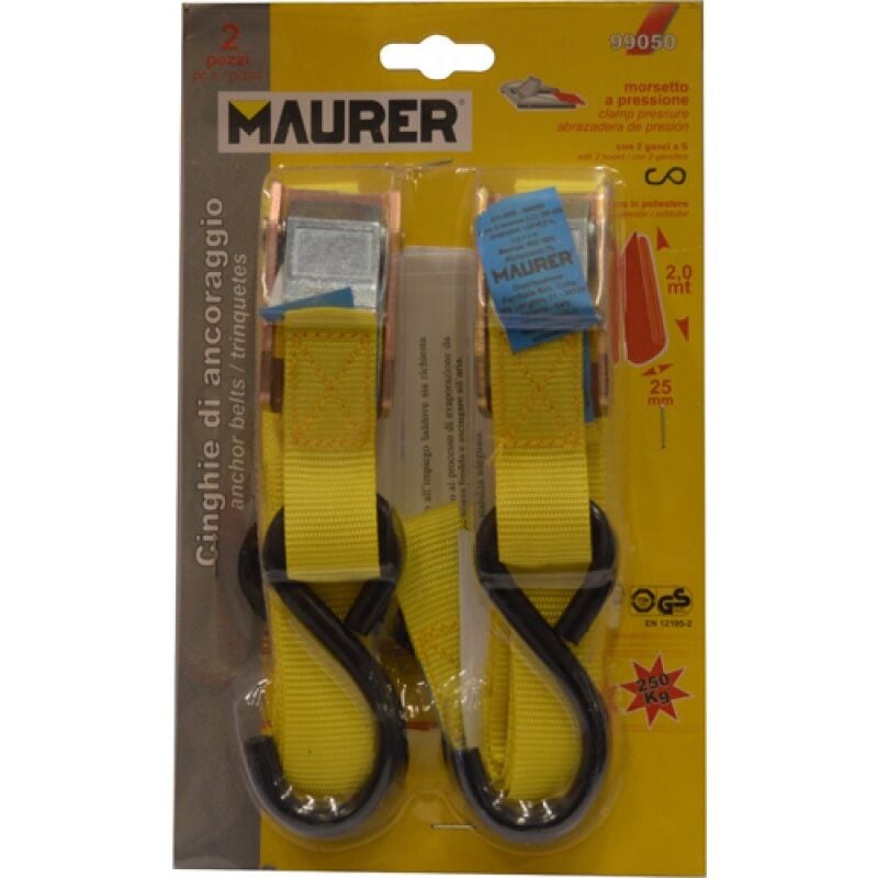 foto del prodotto maurer cinghie di ancoraggio da 2 metri doppie con morsetto 25x1 mm