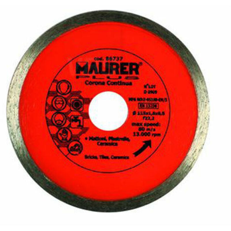 foto del prodotto maurer disco diamantato corona continua 115x1,6x6,5 mm foro 22 mm plus