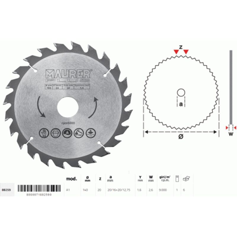 foto del prodotto maurer lama a disco per sega circolare widia 140 mm 20 denti 01702 