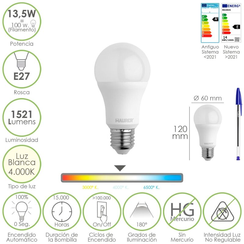 foto del prodotto maurer lampada led goccia smer. e27 13,5w 1521lm 4000k l.neutra