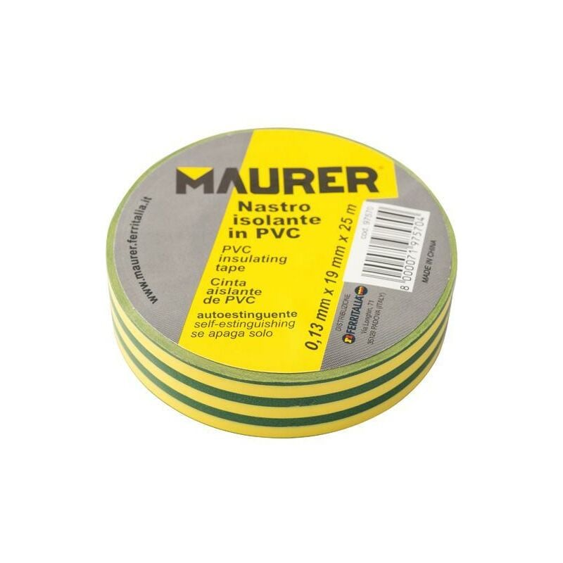 foto del prodotto maurer nastro isolante pvc giallo verde 25mtx19mm sp.0,13mm