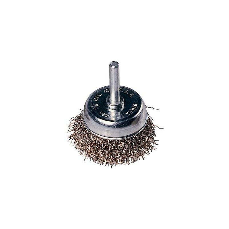 foto del prodotto maurer spazzola a tazza per trapano filo acciao 0,3 mm 50x10 mm gambo 6 mm