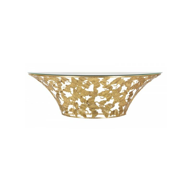 foto del prodotto mauroferretti consolle da parete stondata, piano in vetro e decori foglie 120x40.5x37.5cm flower