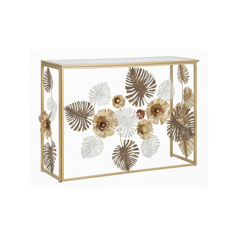 foto del prodotto mauroferretti consolle in metallo dorato, piano in vetro 113x40x80cm floris glam