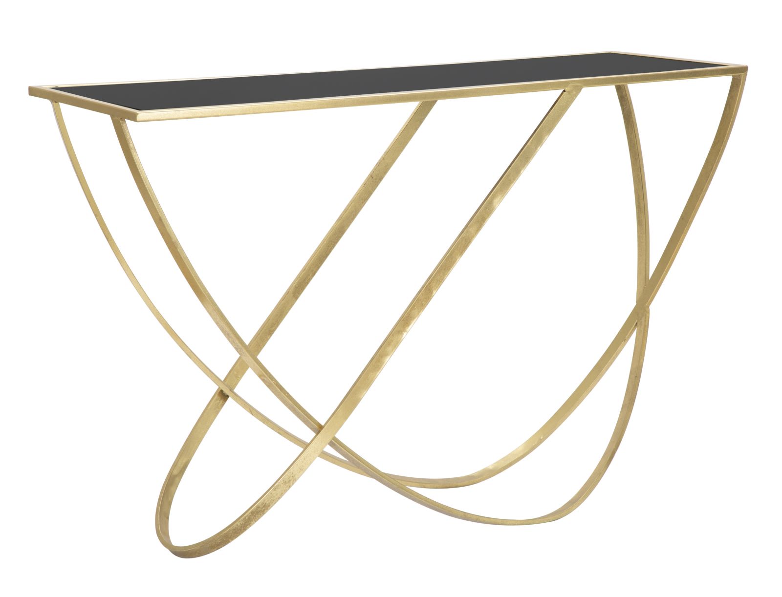 foto del prodotto mauroferretti consolle in metallo dorato, piano in vetro nero 120x40x79cm onda