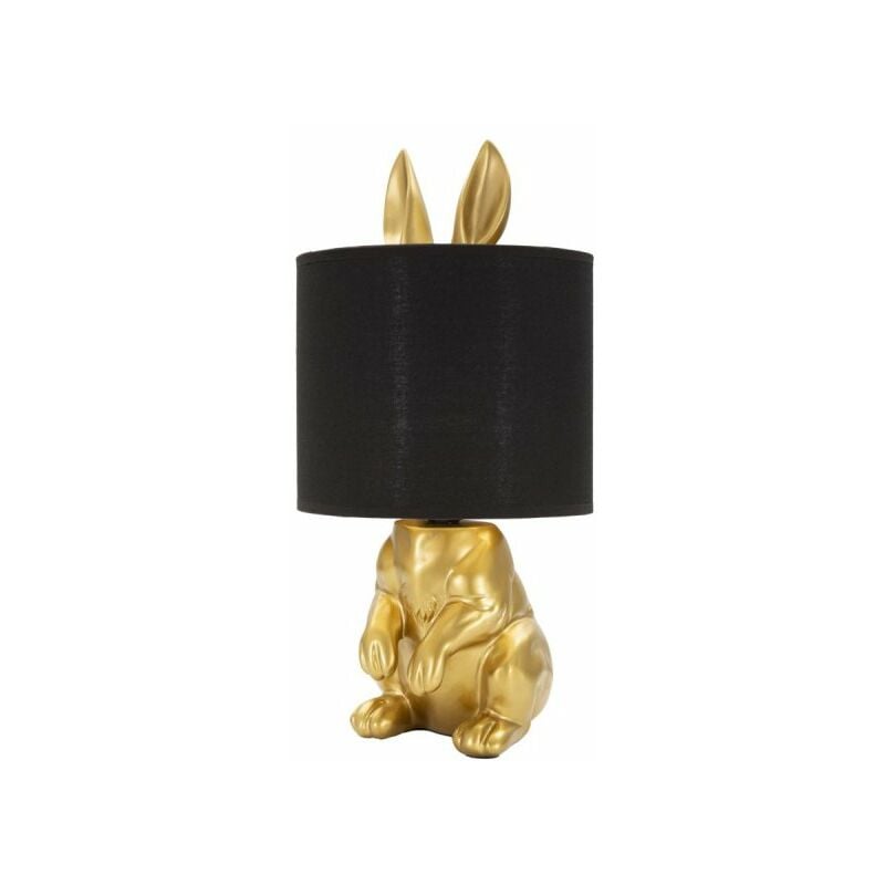 foto del prodotto mauroferretti lampada da tavolo con coniglio nascosto dorato, paralume nero diam 20x43cm