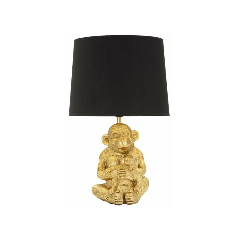 foto del prodotto mauroferretti lampada da tavolo con mamma scimmia dorata, paralume nero diam 30x49cm monkey mum