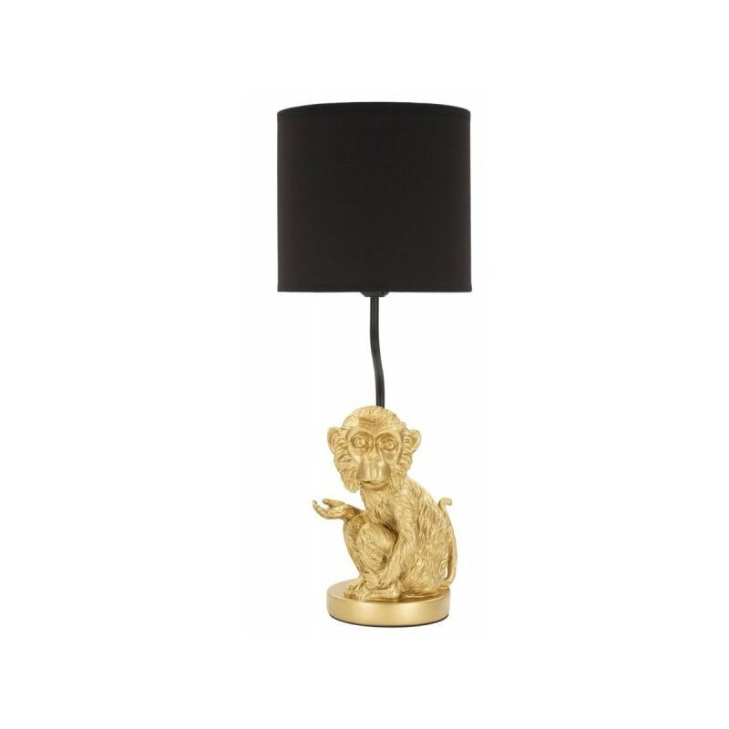 foto del prodotto mauroferretti lampada da tavolo con scimmia seduta dorata, paralume nero diam 20x51cm