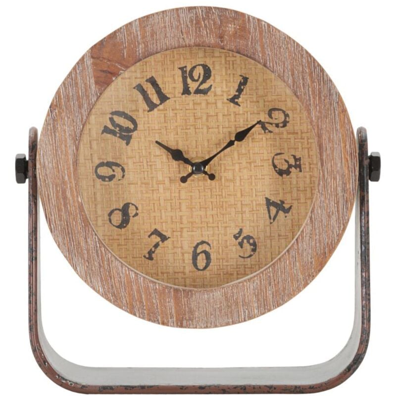 foto del prodotto mauroferretti orologio da tavolo rotondo in legno con base in ferro per salotto e cucina