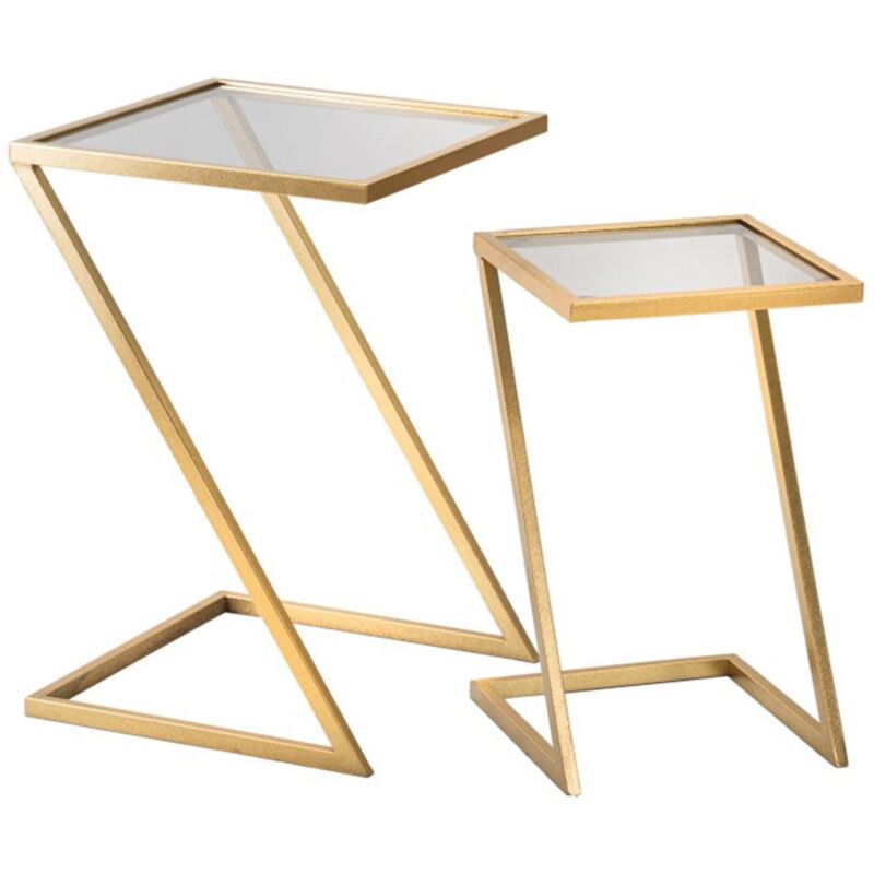 foto del prodotto mauroferretti tavolinetti coppia struttura in metallo color oro ripiano in vetro per interni set da 2