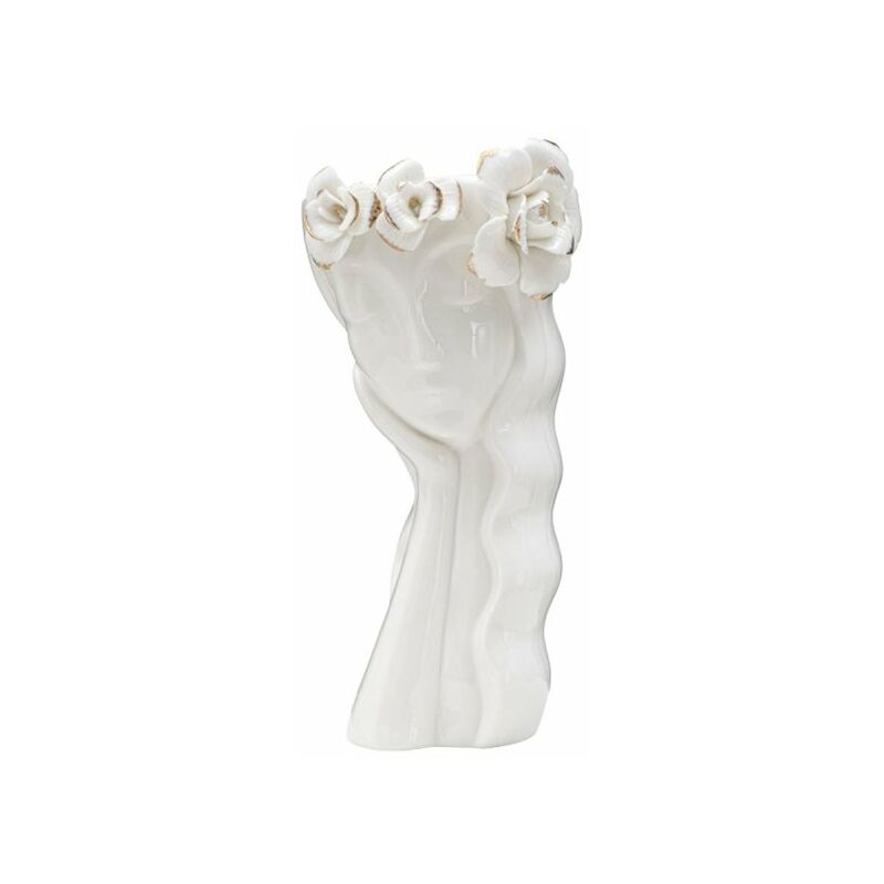 foto del prodotto mauroferretti vaso in ceramica bianca con decori oro 14,8x13x29cm woman cute